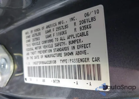 2010 Honda Accord 3.5 Ex-L from USA, damaged, VIN 1HGCP3F89AA028108